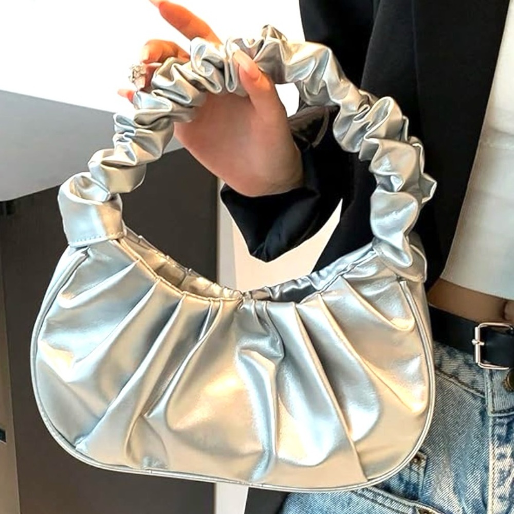 Preloved Silver Scrunch Shoulder Bag.